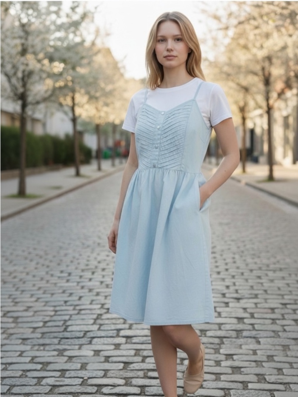 LC Lauren Conrad Ombré Light denim cotton dress size 14 - Picture 2 of 8